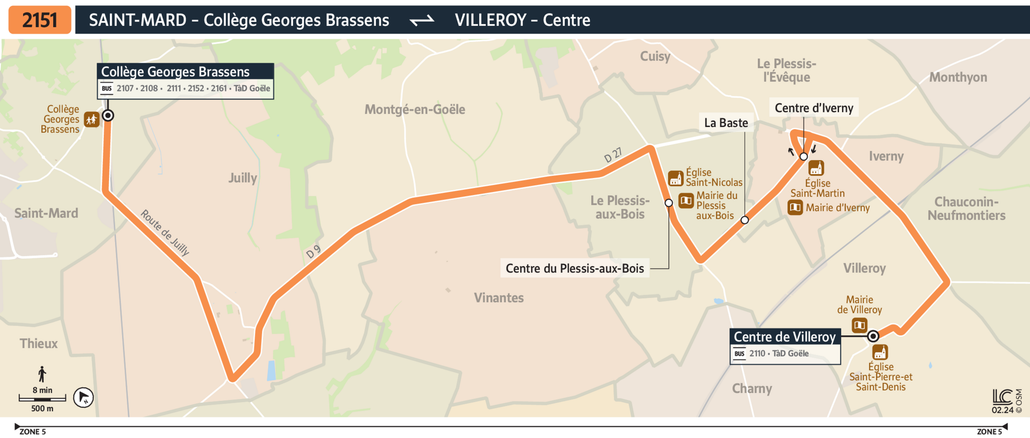 Tracé de la ligne de Bus 2151