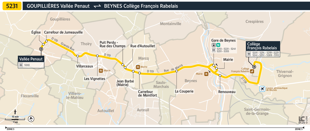 Tracé de la ligne de Bus 5231