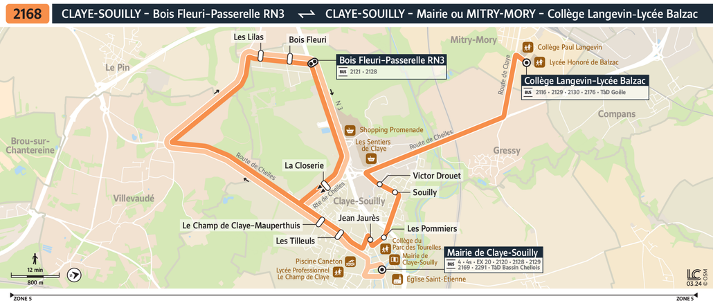 Tracé de la ligne de Bus 2168
