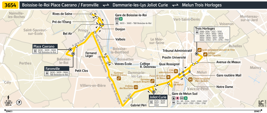 Tracé de la ligne de Bus 3654