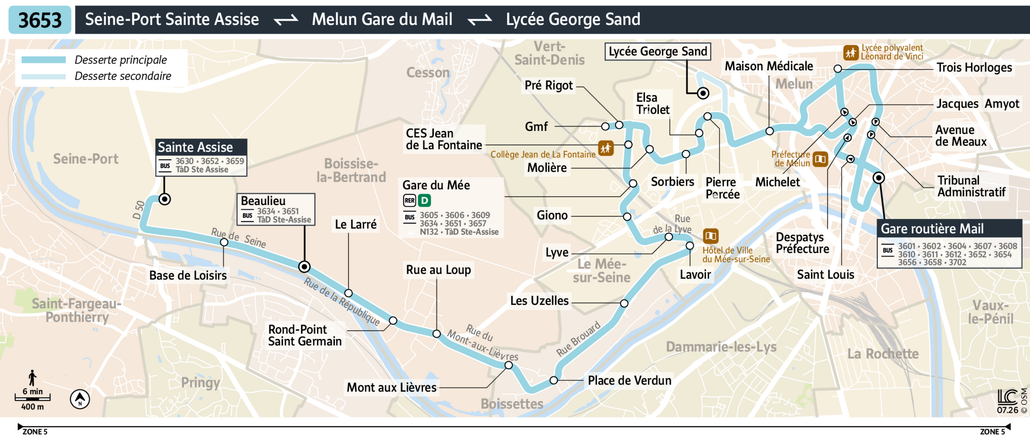 Tracé de la ligne de Bus 3653