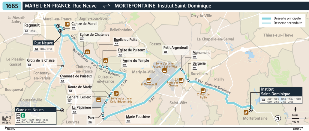 Tracé de la ligne de Bus 1665