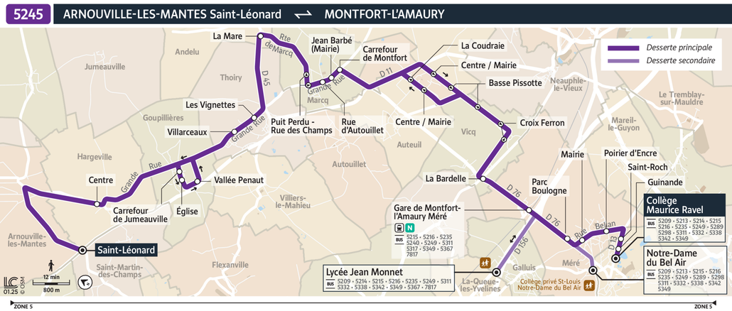 Tracé de la ligne de Bus 5245