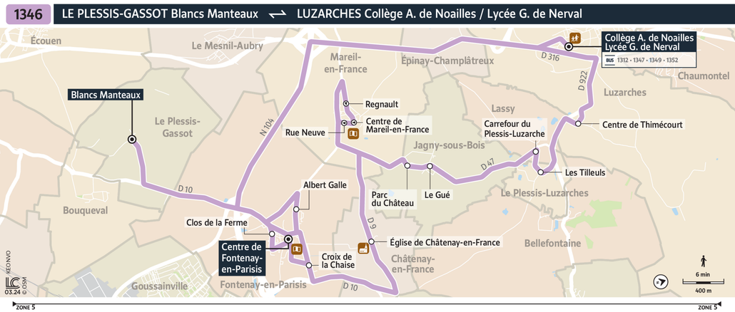 Tracé de la ligne de Bus 1346