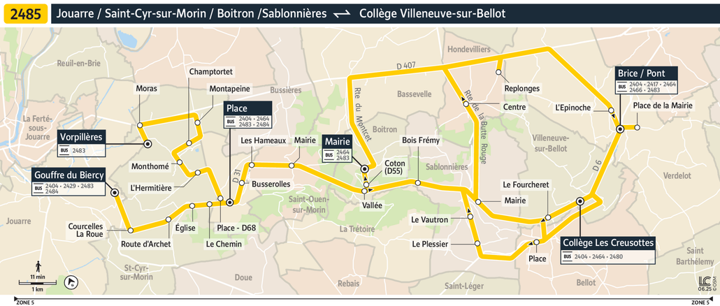 Tracé de la ligne de Bus 2485