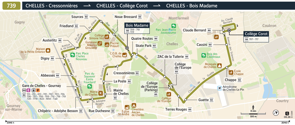 Tracé de la ligne de Bus 739