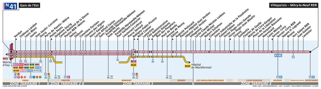 Tracé de la ligne de Noctilien N41
