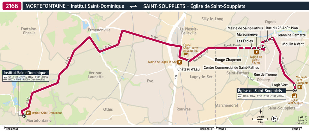 Tracé de la ligne de Bus 2166