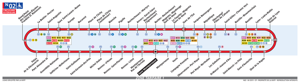 Tracé de la ligne de Noctilien N02