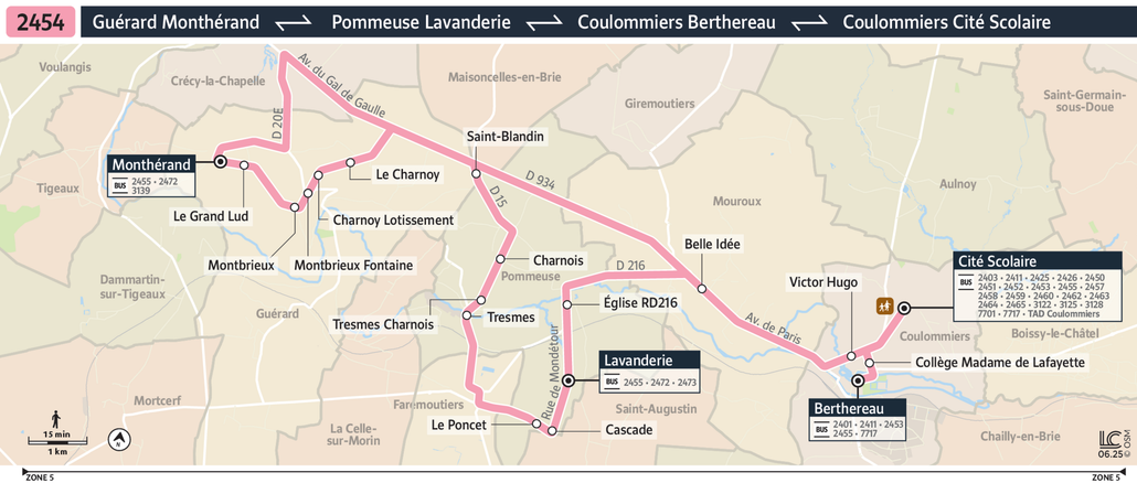 Tracé de la ligne de Bus 2454
