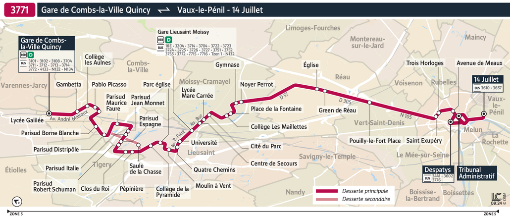 Tracé de la ligne de Bus 3771