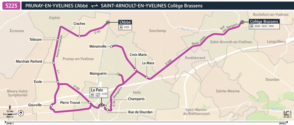 Tracé de la ligne de Bus 5225