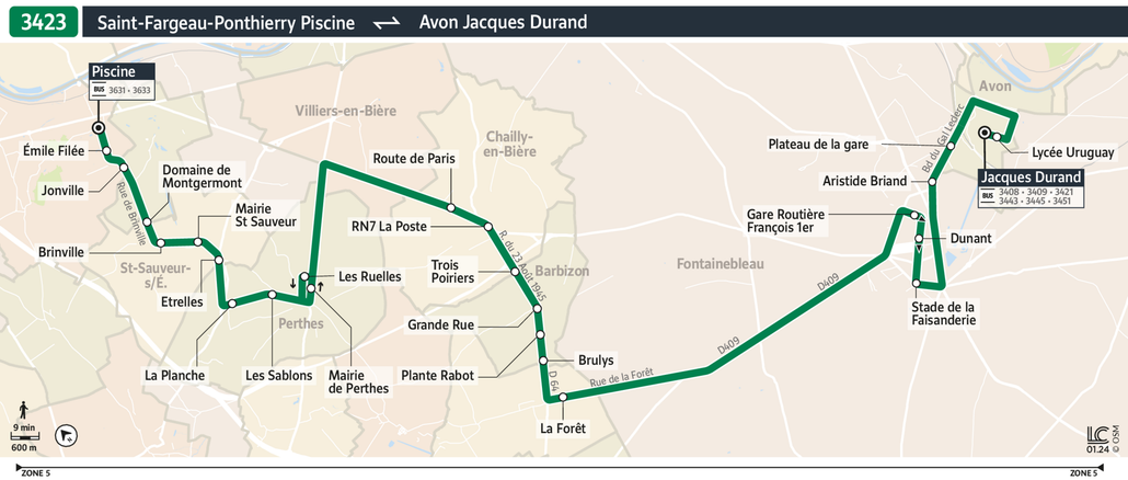 Tracé de la ligne de Bus 3423
