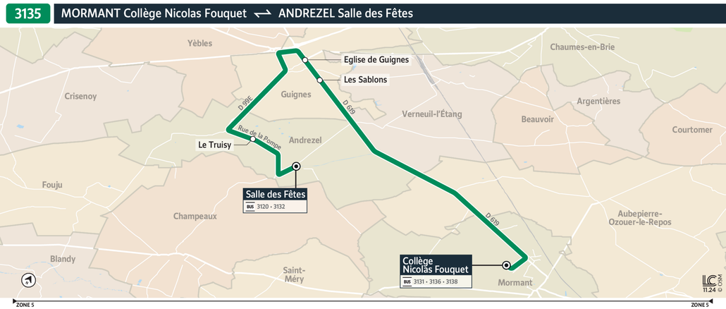 Tracé de la ligne de Bus 3135