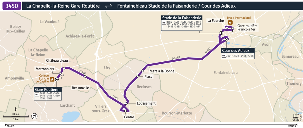 Tracé de la ligne de Bus 3450
