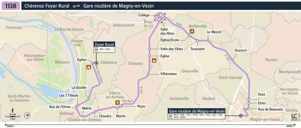 Tracé de la ligne de Bus 1138