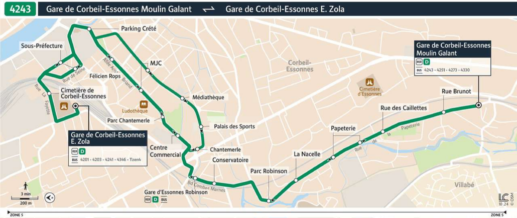 Tracé de la ligne de Bus 4243