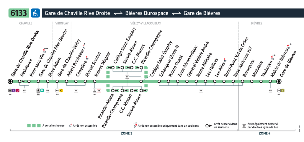 Tracé de la ligne de Bus 6133