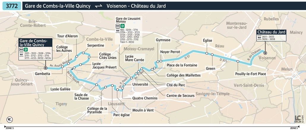 Tracé de la ligne de Bus 3772