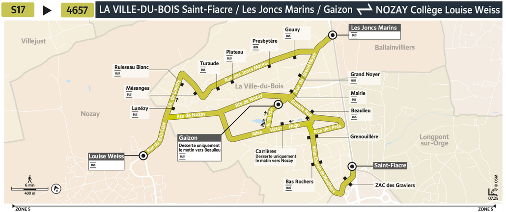 Tracé de la ligne de Bus 4657