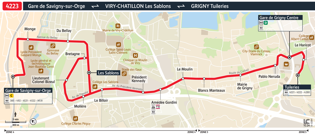 Tracé de la ligne de Bus 4223