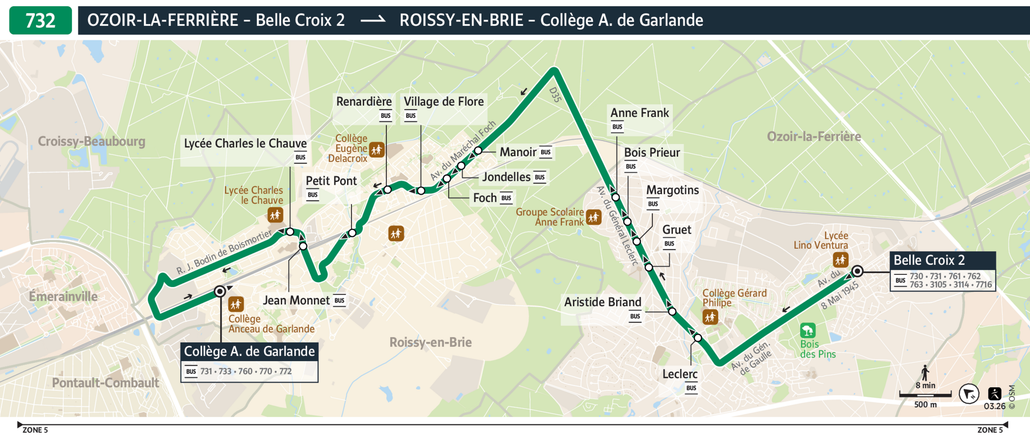 Tracé de la ligne de Bus 732