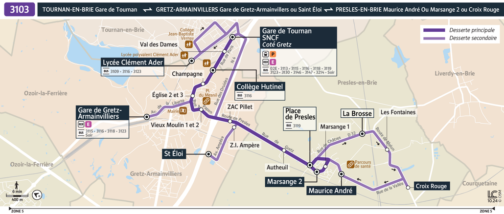 Tracé de la ligne de Bus 3103