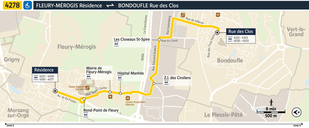Tracé de la ligne de Bus 4278