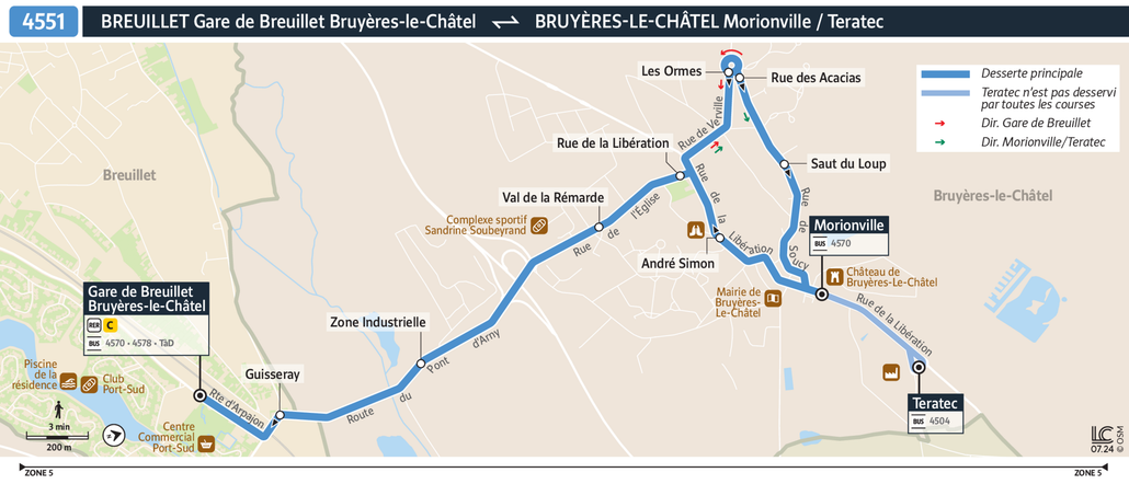 Tracé de la ligne de Bus 4551