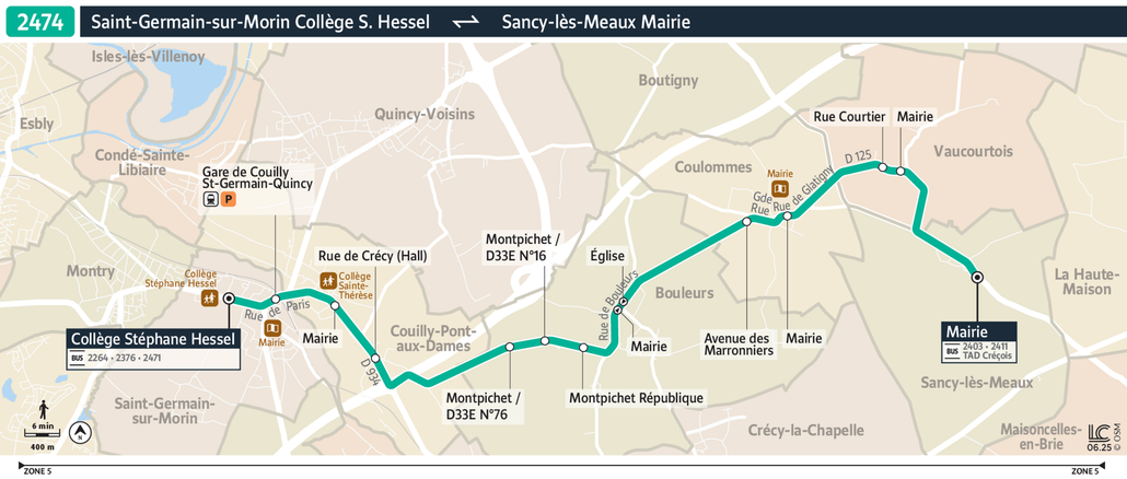 Tracé de la ligne de Bus 2474