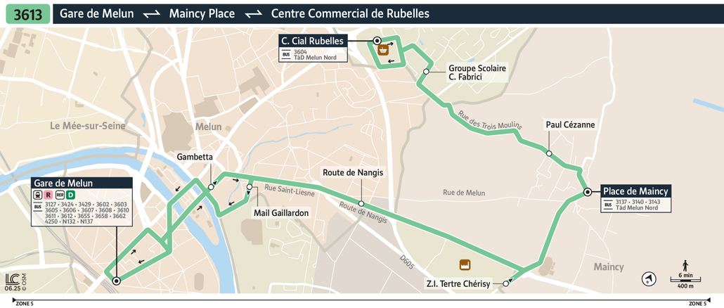 Tracé de la ligne de Bus 3613