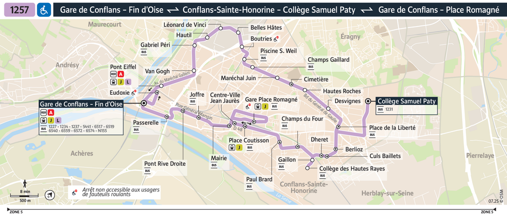 Tracé de la ligne de Bus 1257