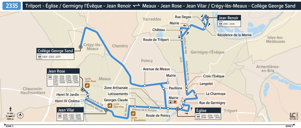 Tracé de la ligne de Bus 2335