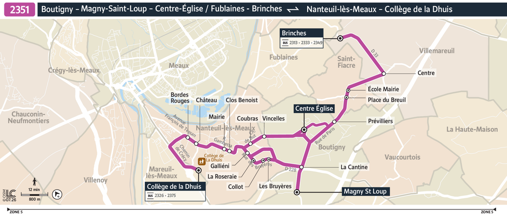Tracé de la ligne de Bus 2351
