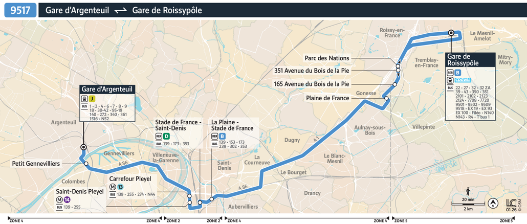 Tracé de la ligne de Bus 9517