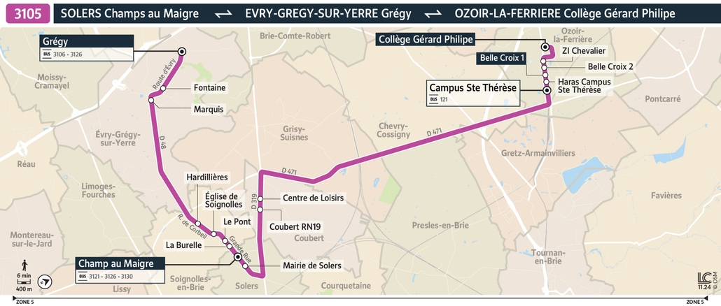 Tracé de la ligne de Bus 3105