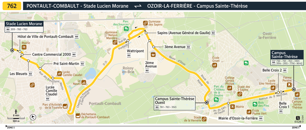Tracé de la ligne de Bus 762