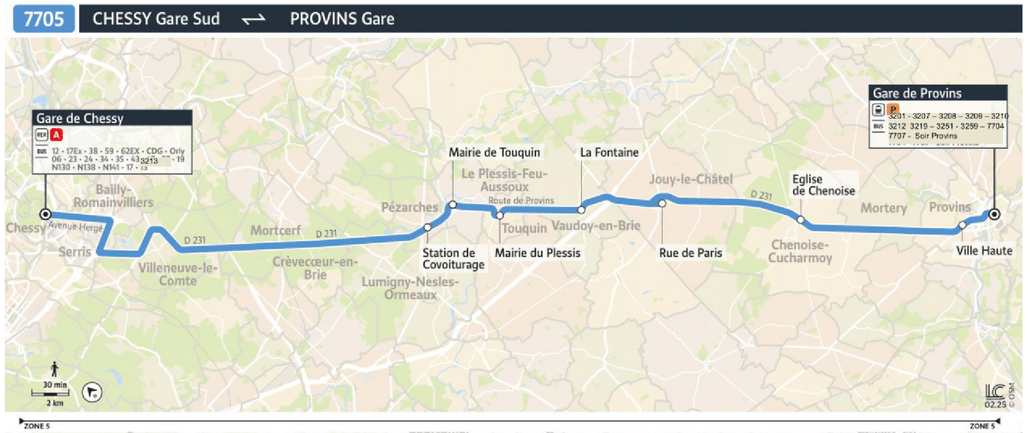 Tracé de la ligne de Bus 7705