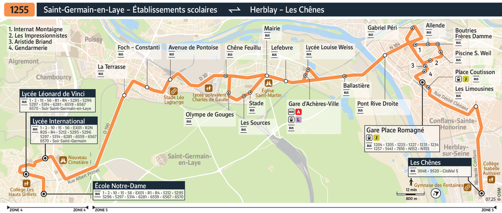 Tracé de la ligne de Bus 1255
