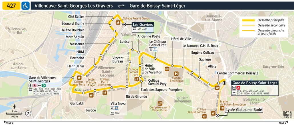 Tracé de la ligne de Bus 427
