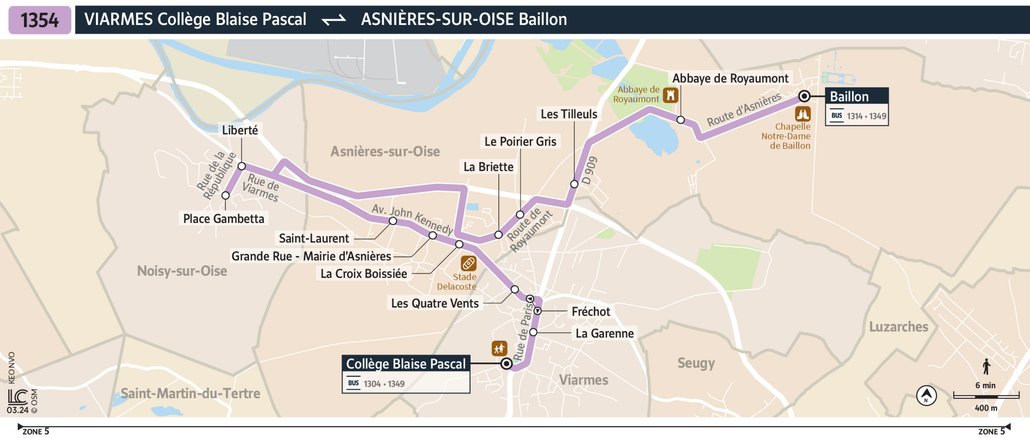 Tracé de la ligne de Bus 1354