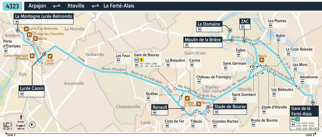 Tracé de la ligne de Bus 4323