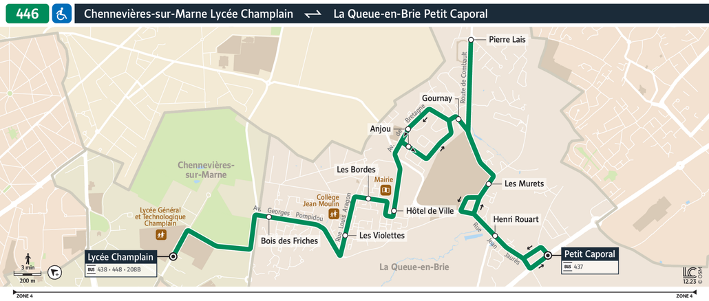 Tracé de la ligne de Bus 446