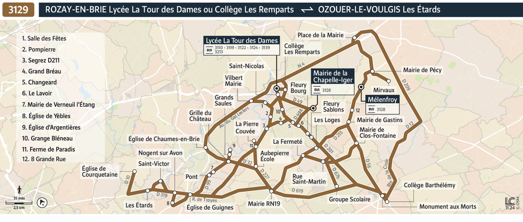Tracé de la ligne de Bus 3129