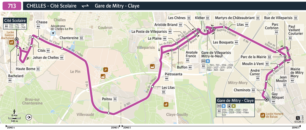 Tracé de la ligne de Bus 713