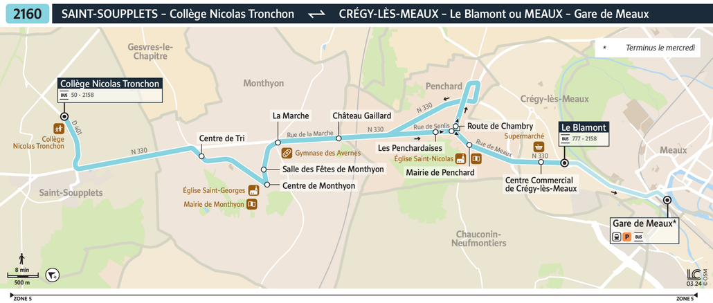 Tracé de la ligne de Bus 2160