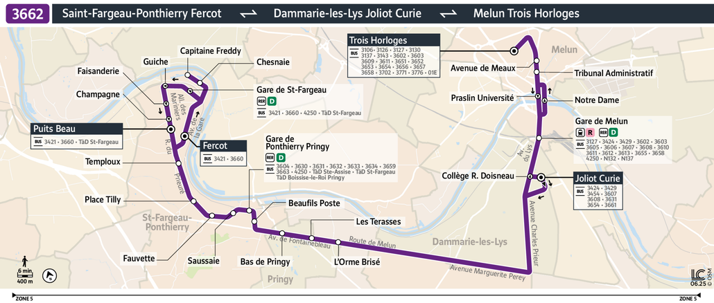 Tracé de la ligne de Bus 3662
