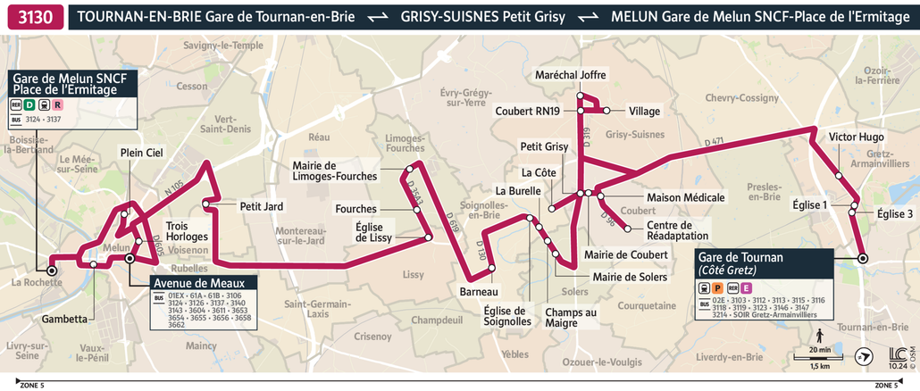 Tracé de la ligne de Bus 3130