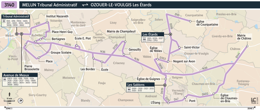 Tracé de la ligne de Bus 3140