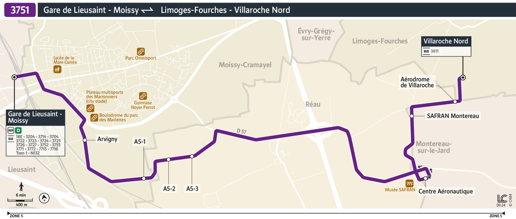 Tracé de la ligne de Bus 3751